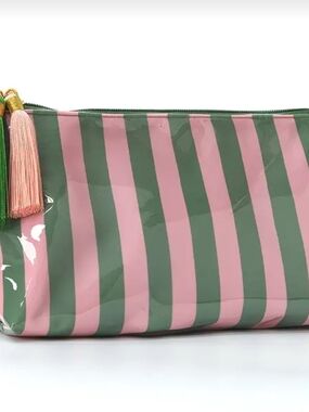 Striped Pink & Green Cosmetic Pouch with Tassel